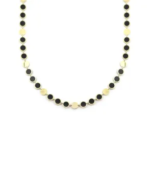 14K Gold Alternating Circle Black Onyx Inlay Disco Chain