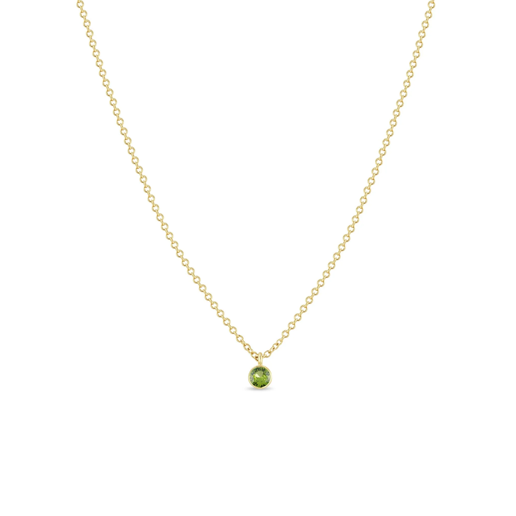 14k Single Peridot Bezel Pendant Necklace | August Birthstone