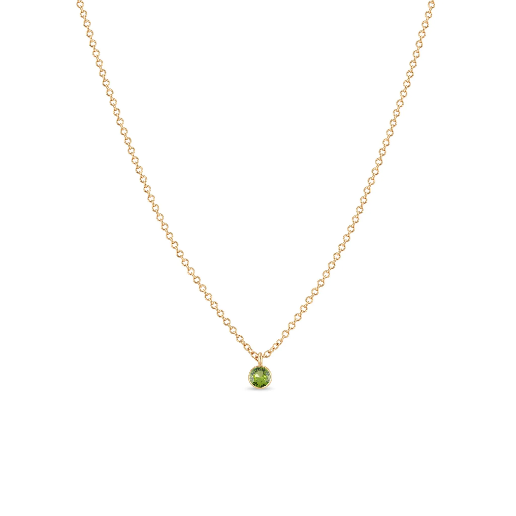 14k Single Peridot Bezel Pendant Necklace | August Birthstone