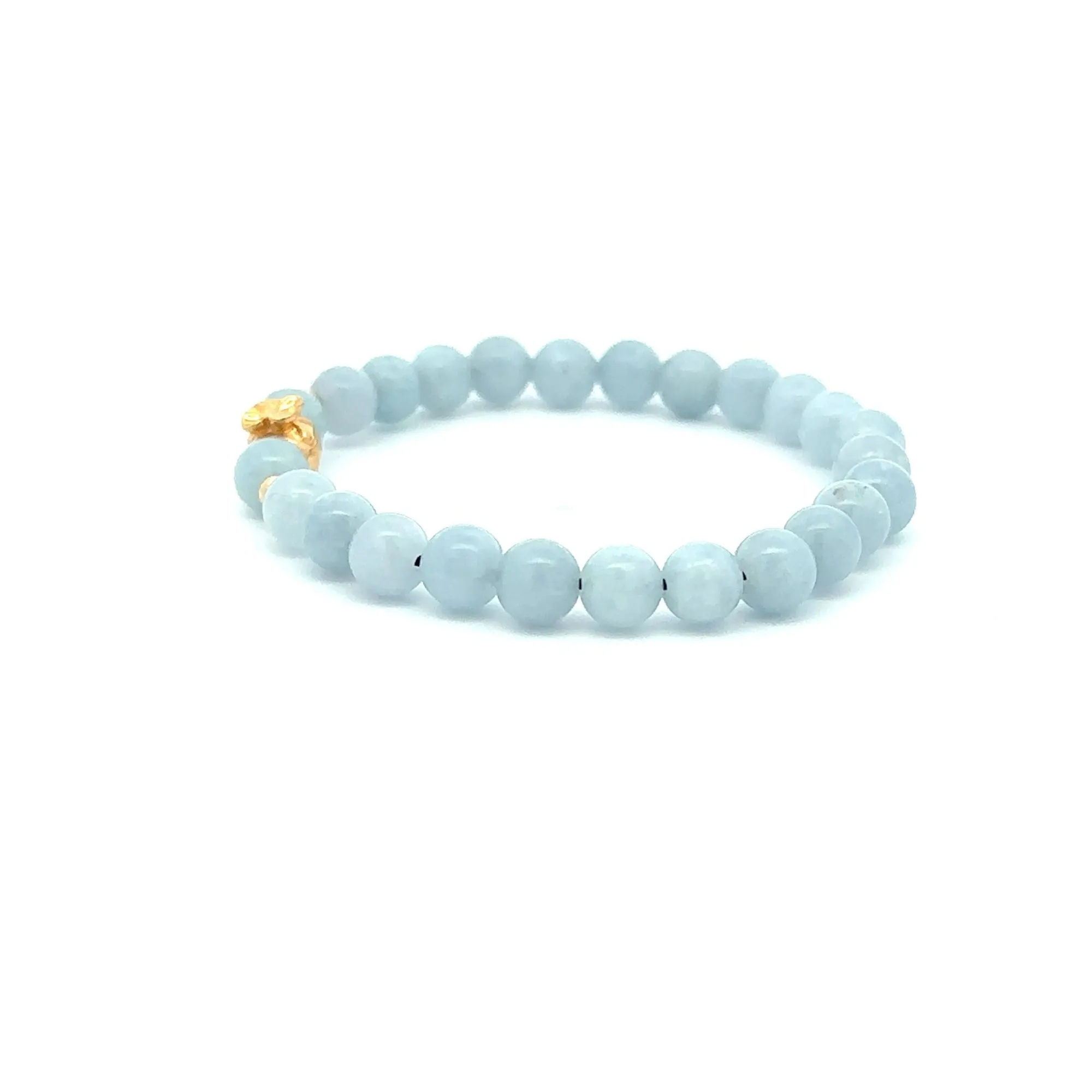 18K Gold Money Bag Lucky Charm Beads Bracelet Gemstones Aquamarine 6mm