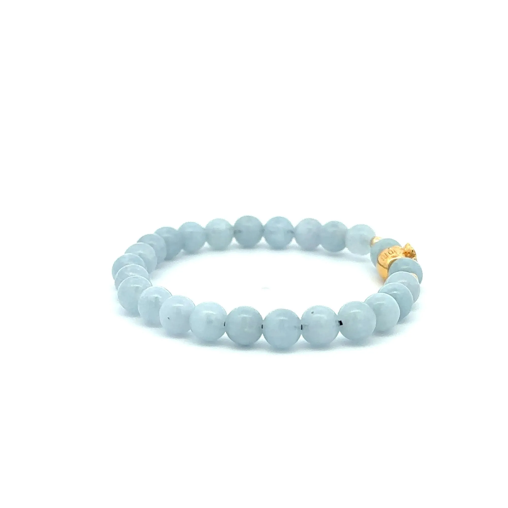 18K Gold Money Bag Lucky Charm Beads Bracelet Gemstones Aquamarine 6mm