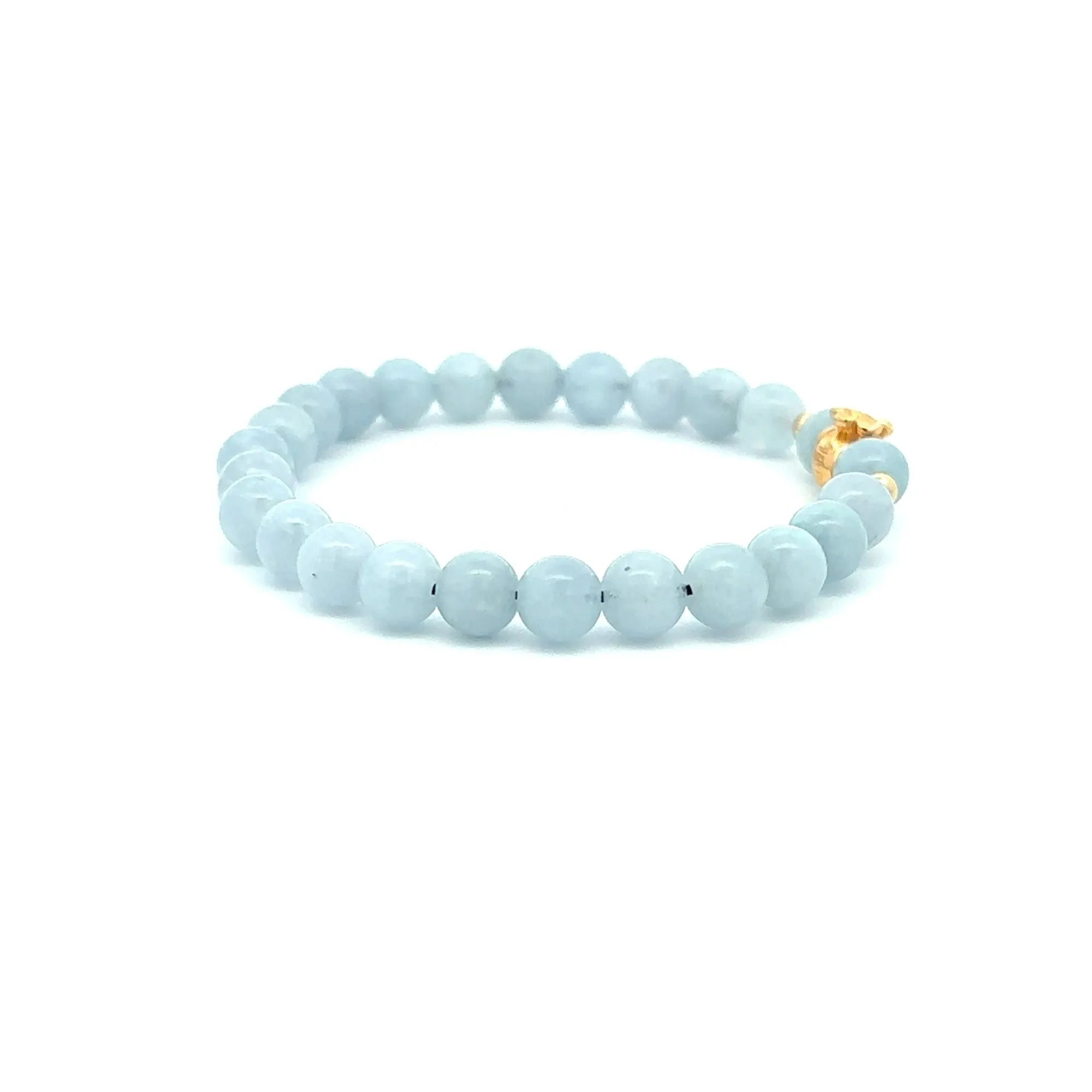 18K Gold Money Bag Lucky Charm Beads Bracelet Gemstones Aquamarine 6mm