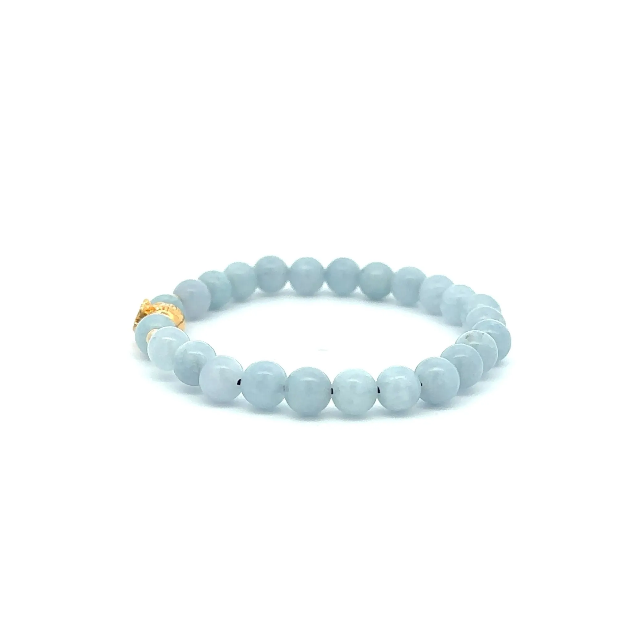 18K Gold Money Bag Lucky Charm Beads Bracelet Gemstones Aquamarine 6mm