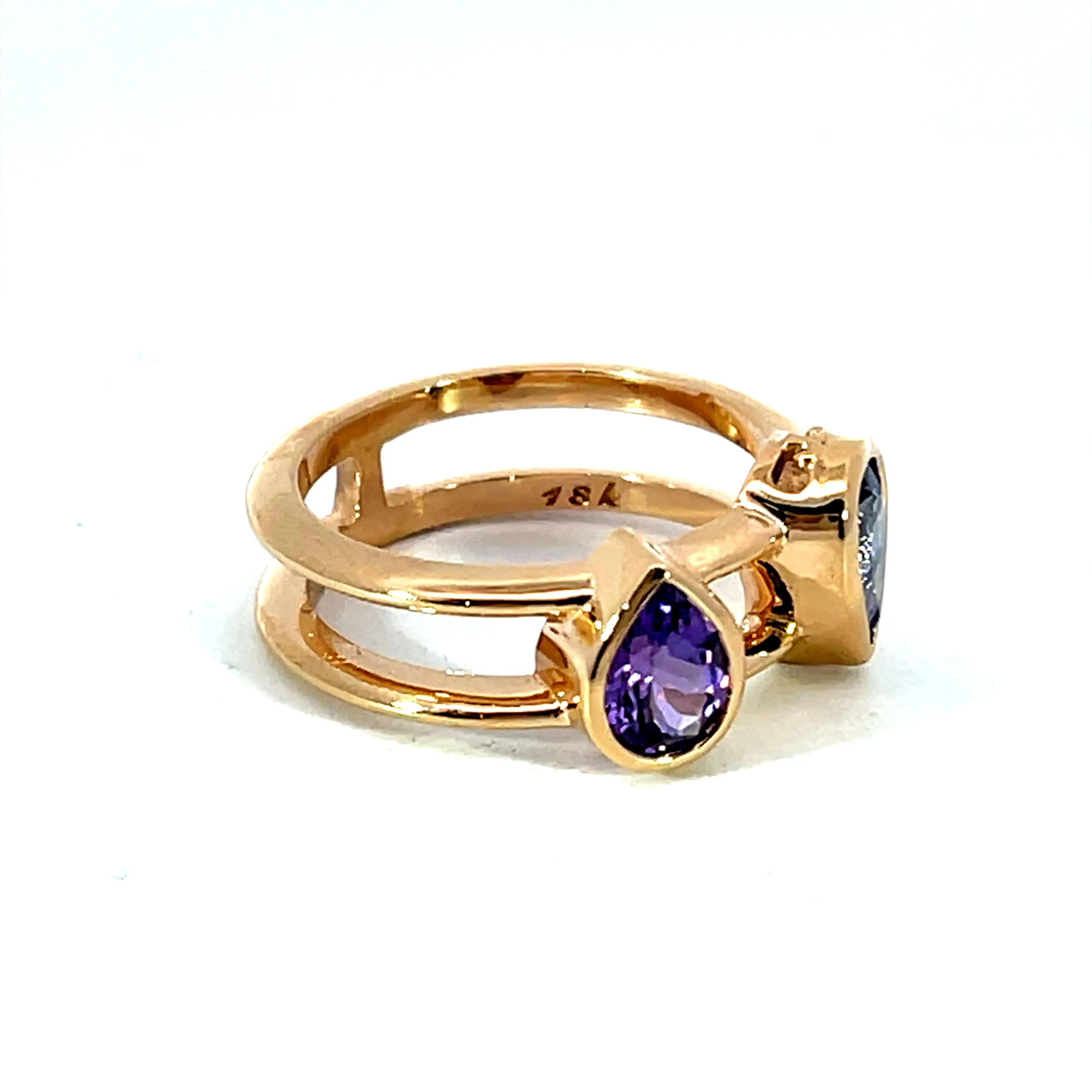 18k Rose Gold Ring with Two Pear Shaped Sri Lankan Sapphire