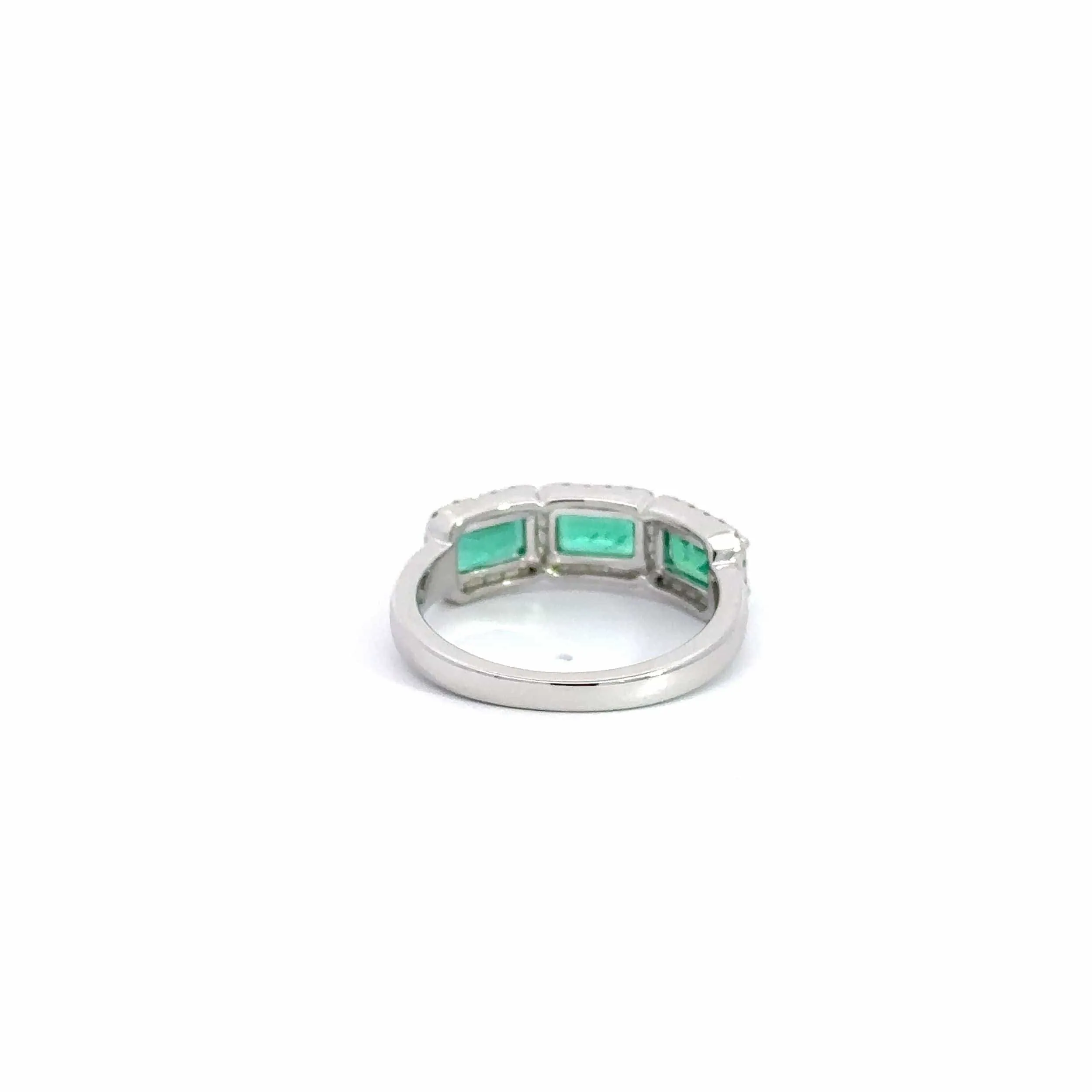 18k White Gold AA Emerald Three Stones Set Halo Band Ring
