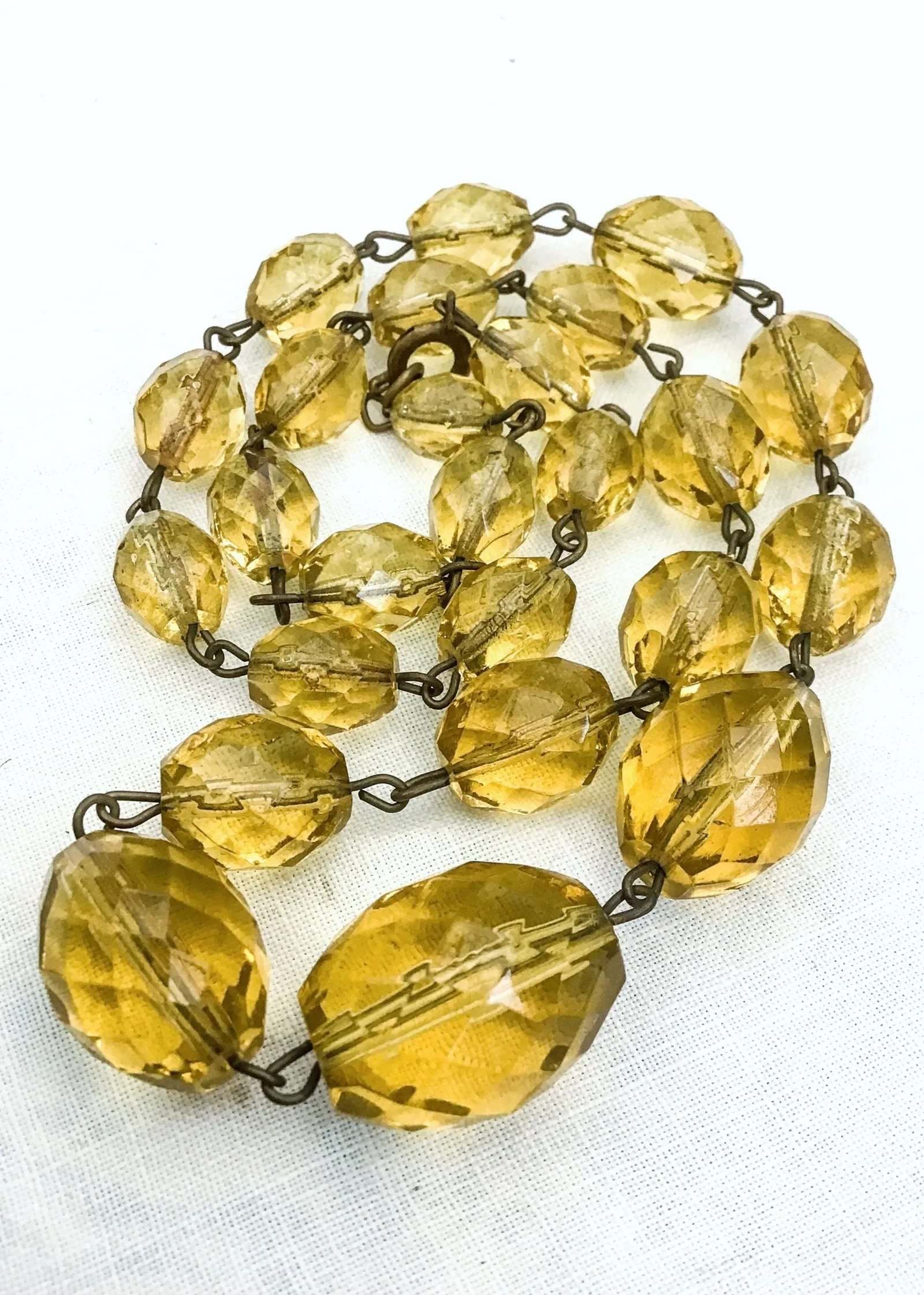 1930s Deco Vintage Citrine Faceted Bead Necklace