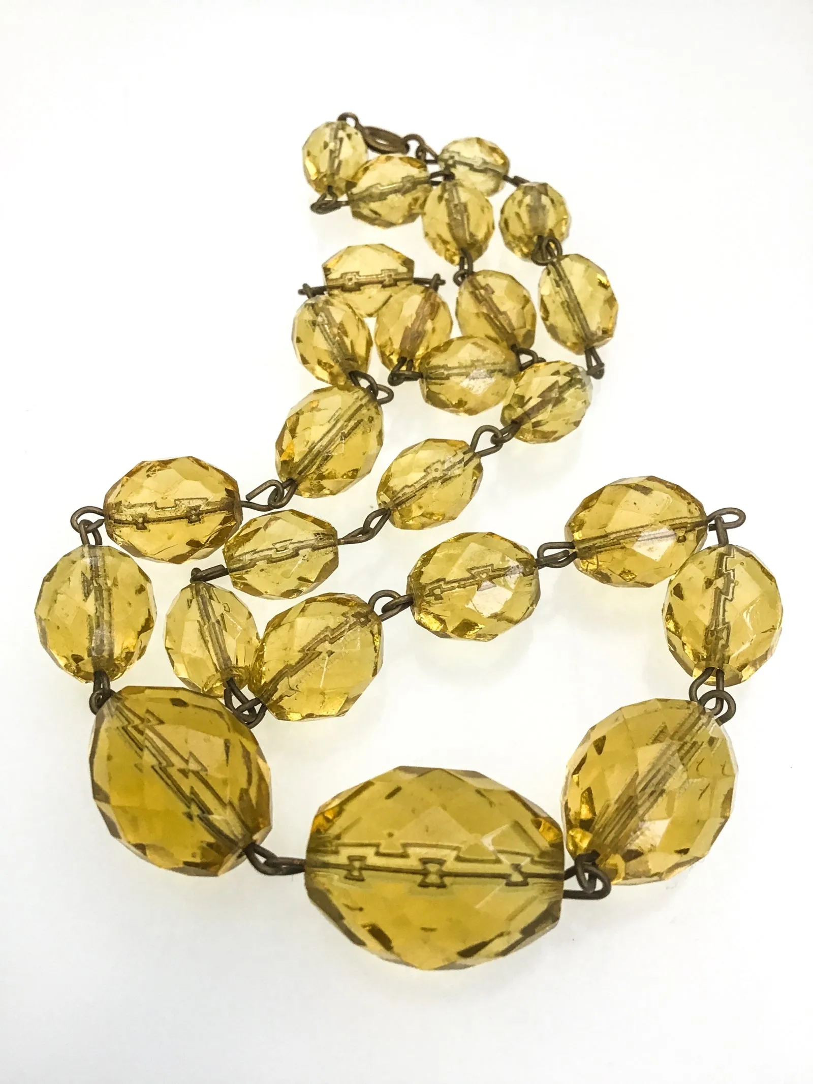 1930s Deco Vintage Citrine Faceted Bead Necklace