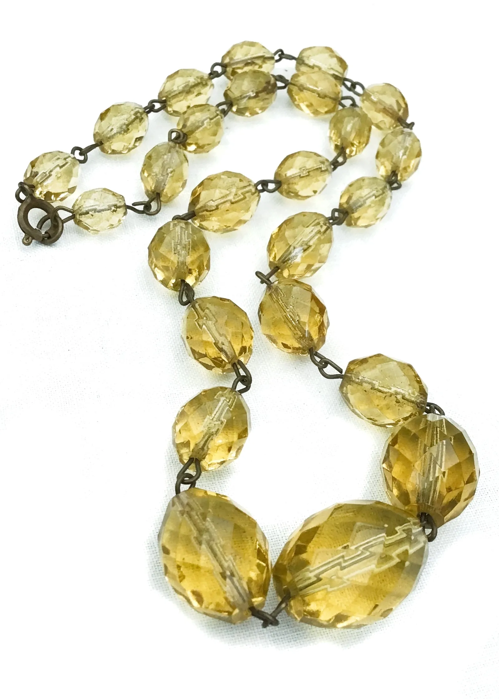 1930s Deco Vintage Citrine Faceted Bead Necklace