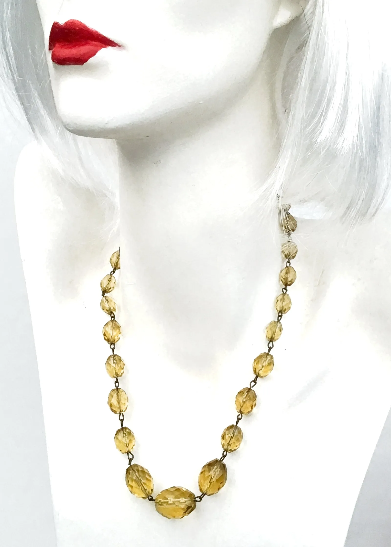 1930s Deco Vintage Citrine Faceted Bead Necklace