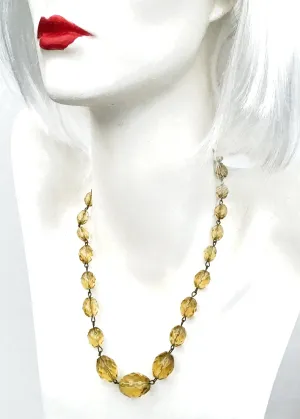 1930s Deco Vintage Citrine Faceted Bead Necklace