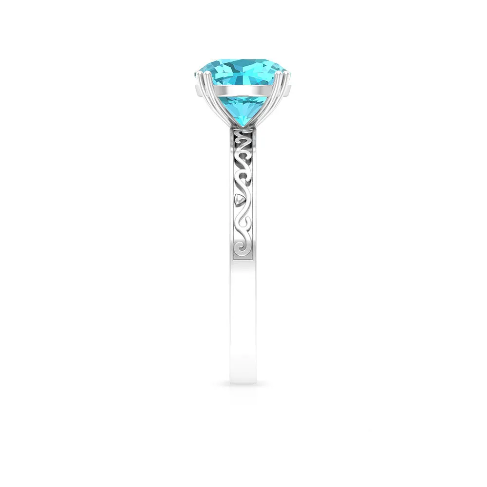 2 CT French Set Swiss Blue Topaz Solitaire Ring