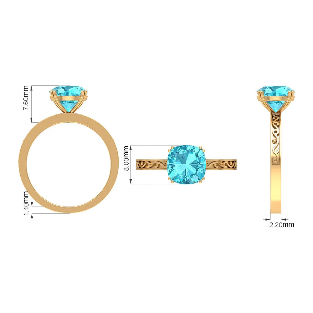 2 CT French Set Swiss Blue Topaz Solitaire Ring