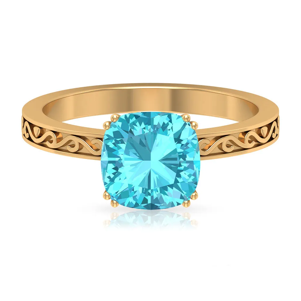 2 CT French Set Swiss Blue Topaz Solitaire Ring