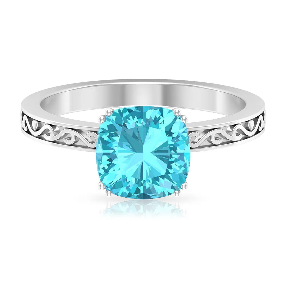 2 CT French Set Swiss Blue Topaz Solitaire Ring