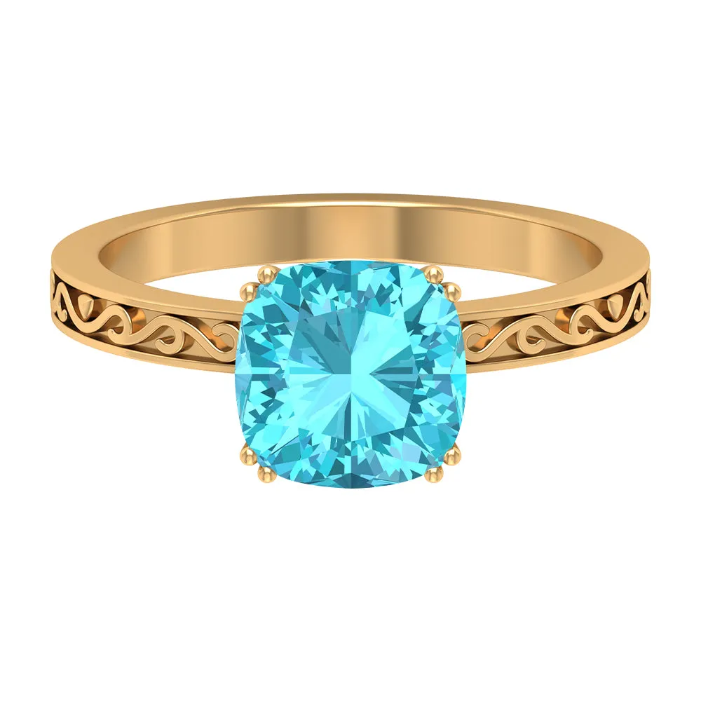 2 CT French Set Swiss Blue Topaz Solitaire Ring