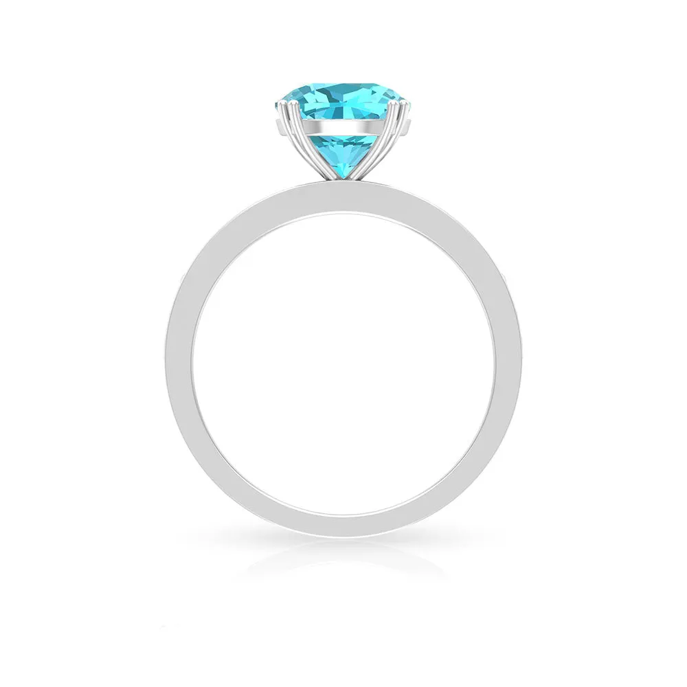 2 CT French Set Swiss Blue Topaz Solitaire Ring