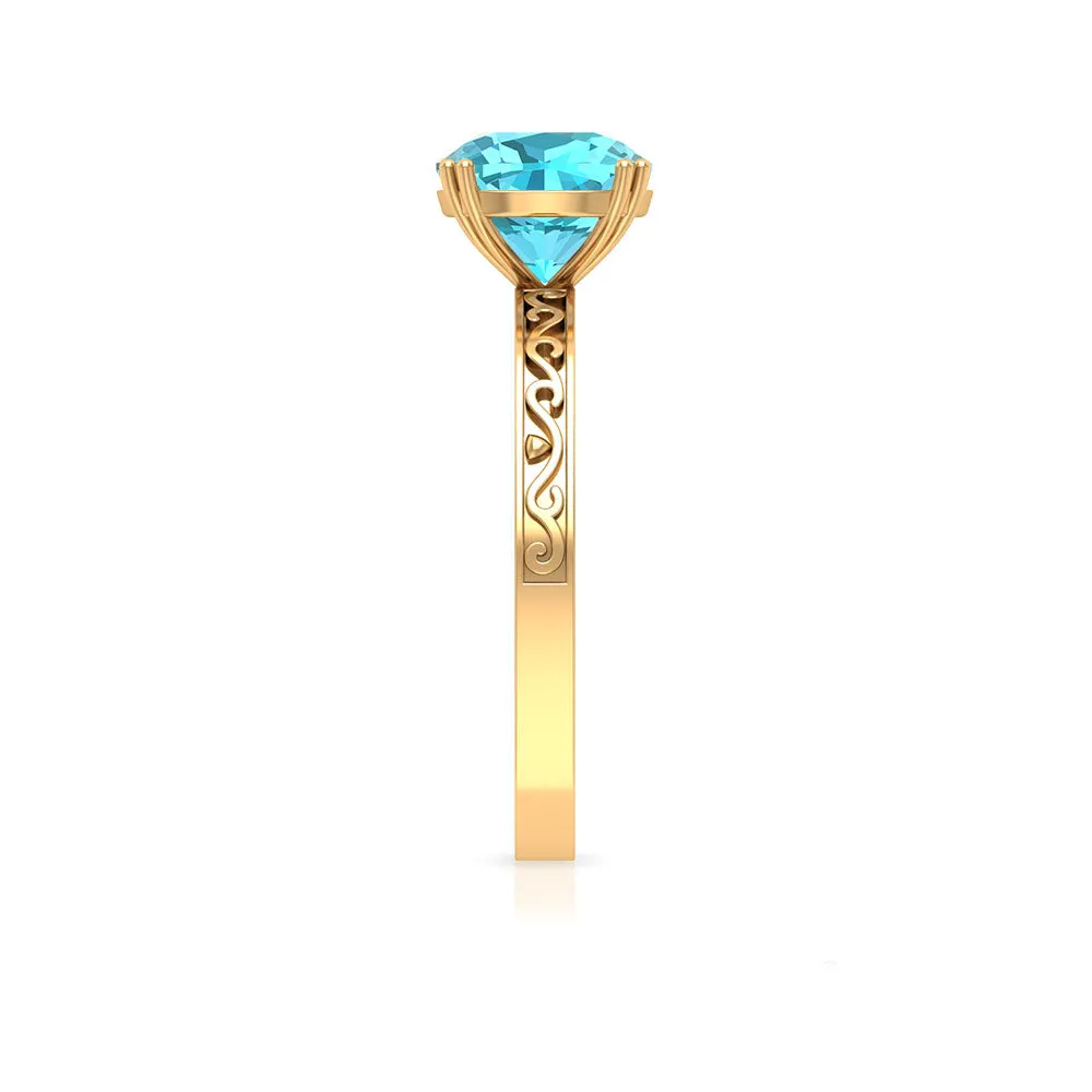 2 CT French Set Swiss Blue Topaz Solitaire Ring