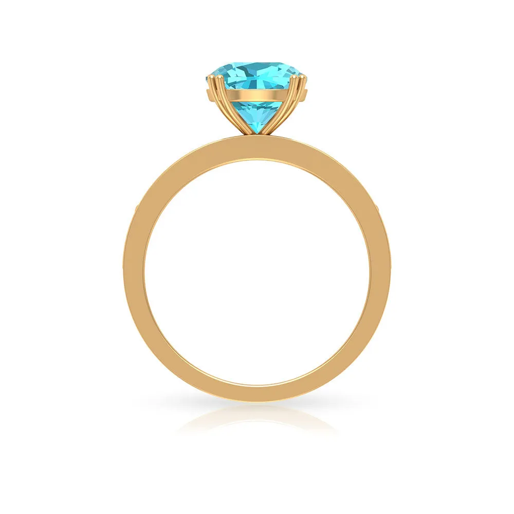 2 CT French Set Swiss Blue Topaz Solitaire Ring