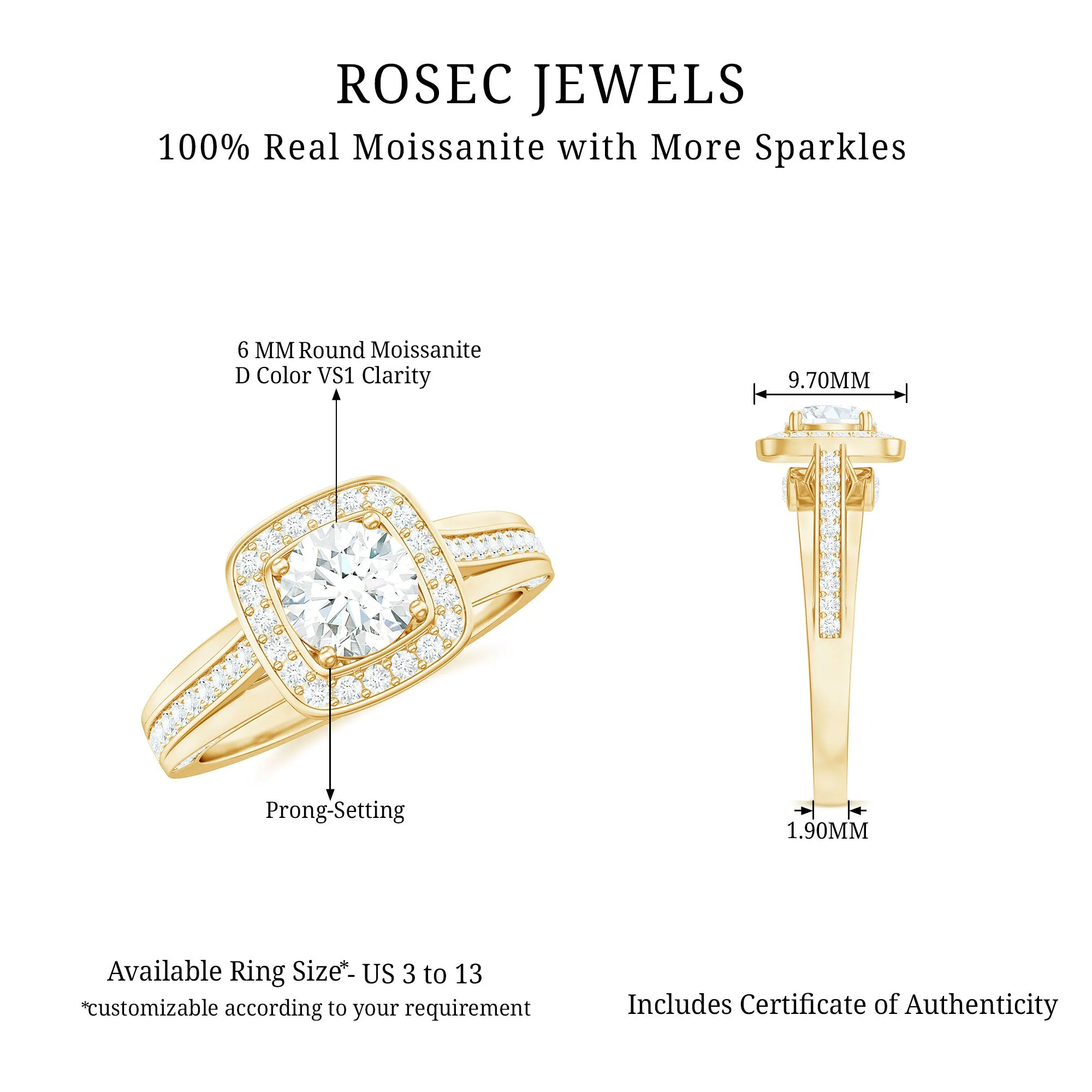 2.25 CT Classic Moissanite Engagement Ring with Accent