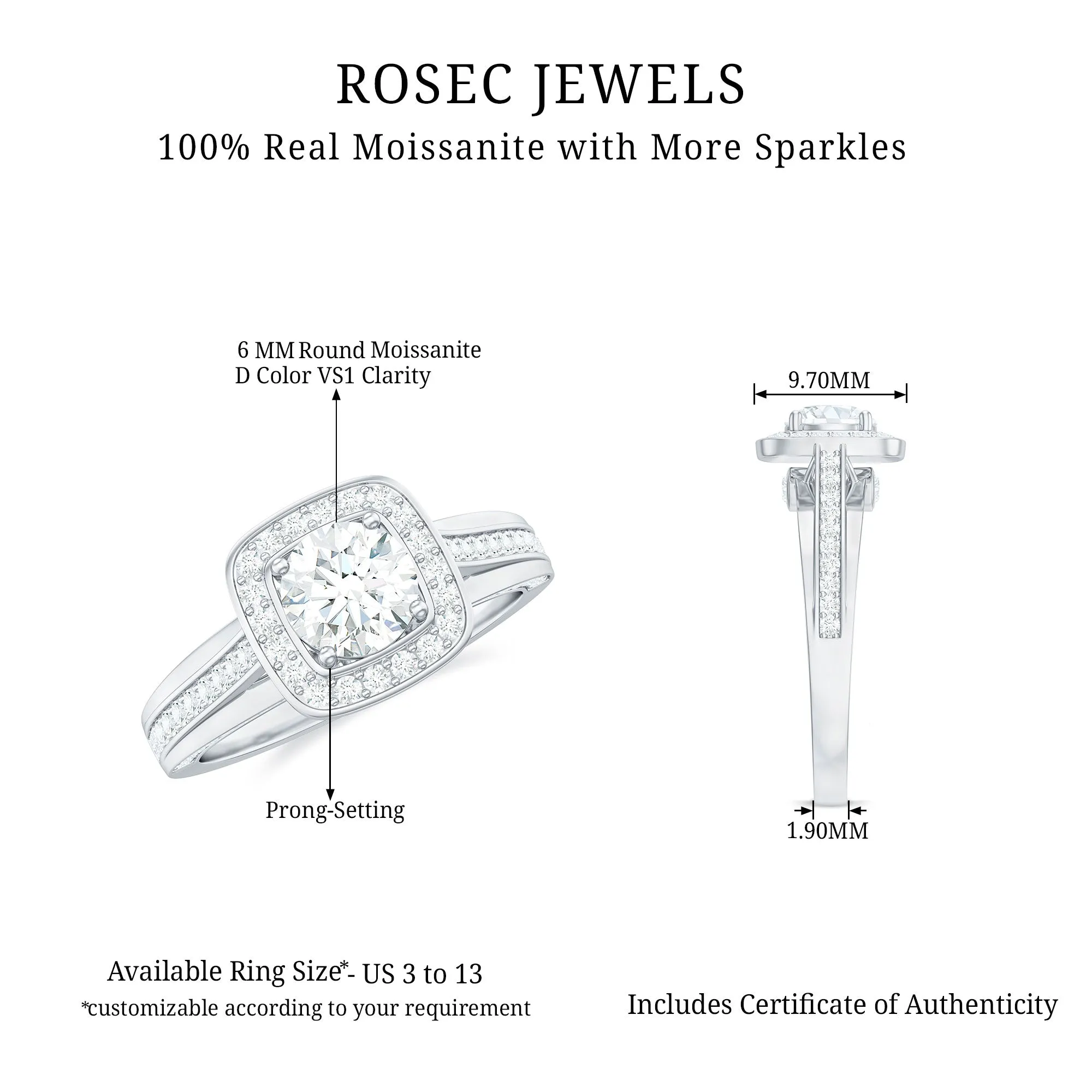 2.25 CT Classic Moissanite Engagement Ring with Accent