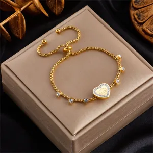 316L Stainless Steel Gold Color Heart Zircon Bracelet For Women