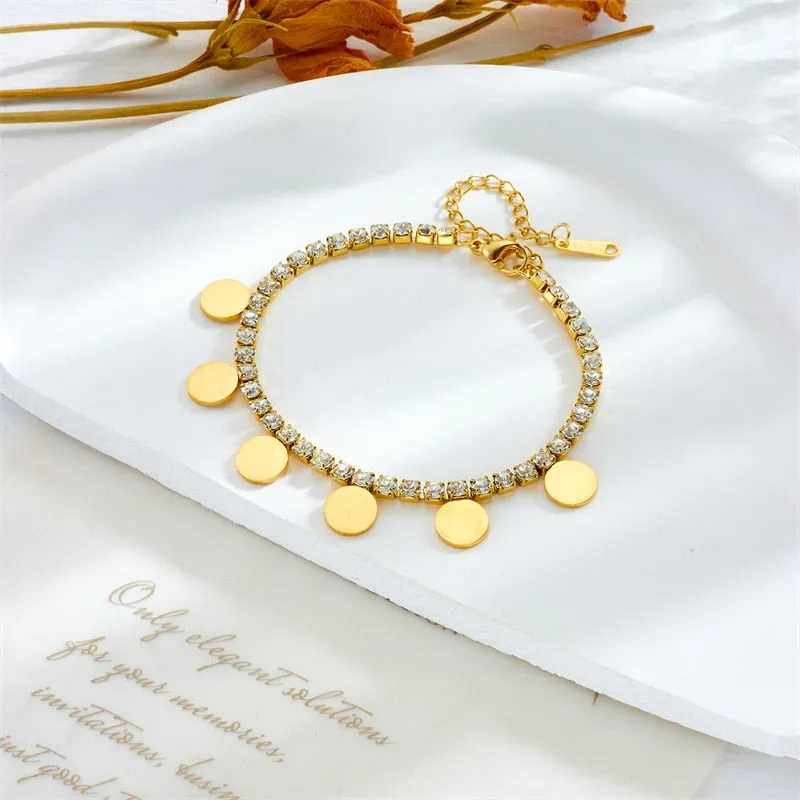 316L Stainless Steel Round Charm Bracelet For Women