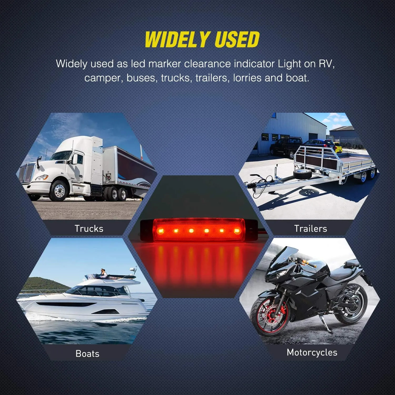 3.8 Inch 6 LEDs Amber Red White Side Marker Lights (30 Pcs)