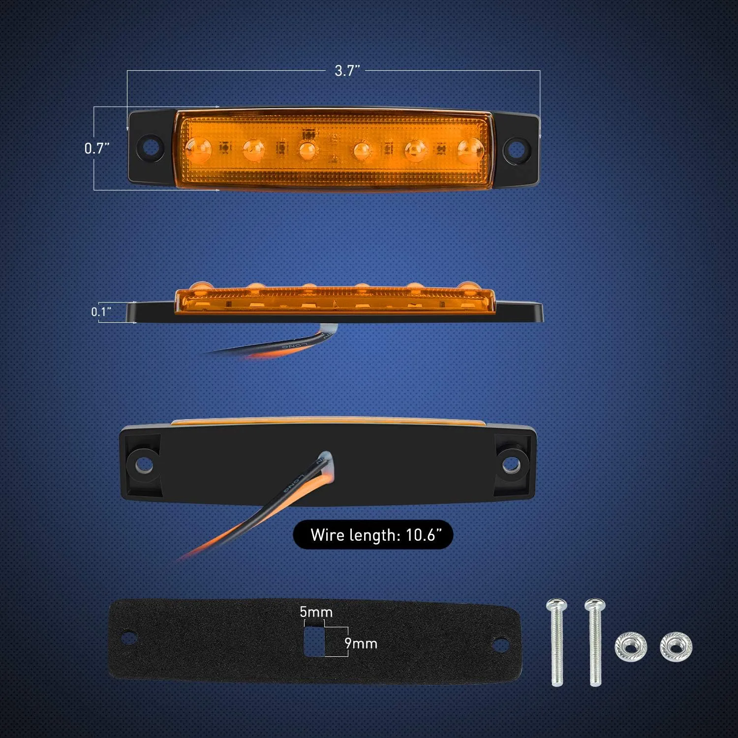 3.8 Inch 6 LEDs Amber Red White Side Marker Lights (30 Pcs)