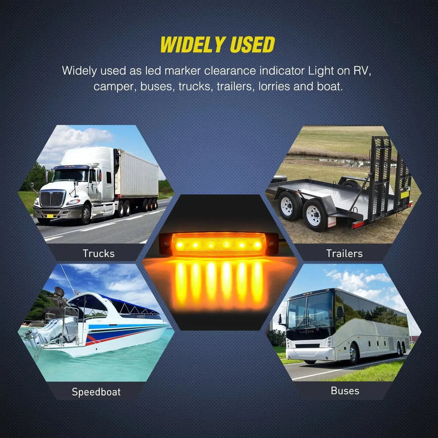 3.8 Inch 6 LEDs Amber Side Marker Lights (10 Pcs)