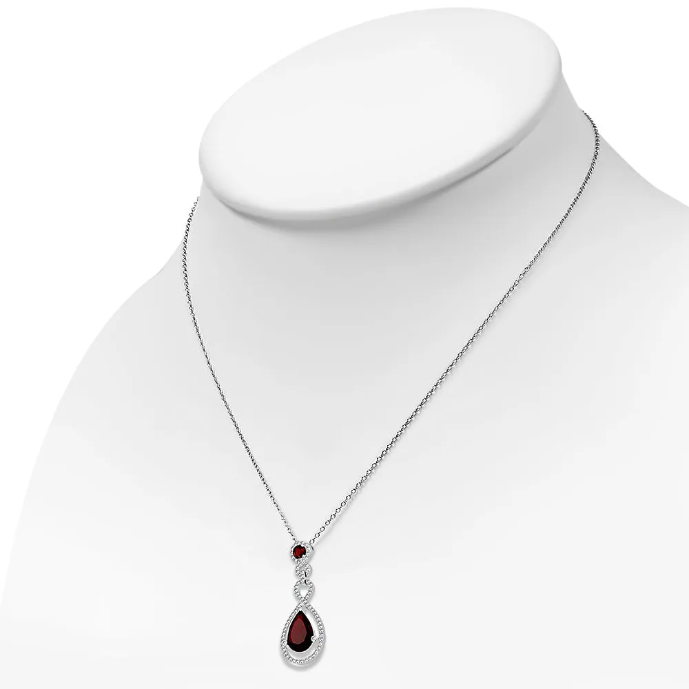 925 Sterling Silver red Ruby-Tone CZ Teardrop Large Statement Pendant Necklace