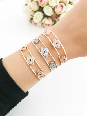 Adjustable Evil Eye Bracelet with Zircon Charm in 3 Colors - Rose Gold, Gold, Silver