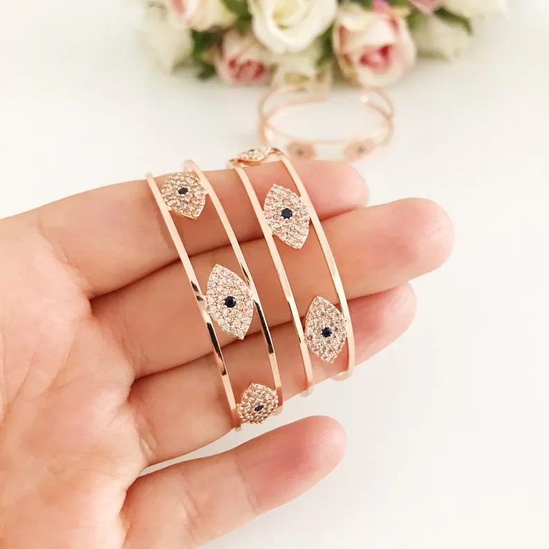 Adjustable Evil Eye Bracelet with Zircon Charm in 3 Colors - Rose Gold, Gold, Silver