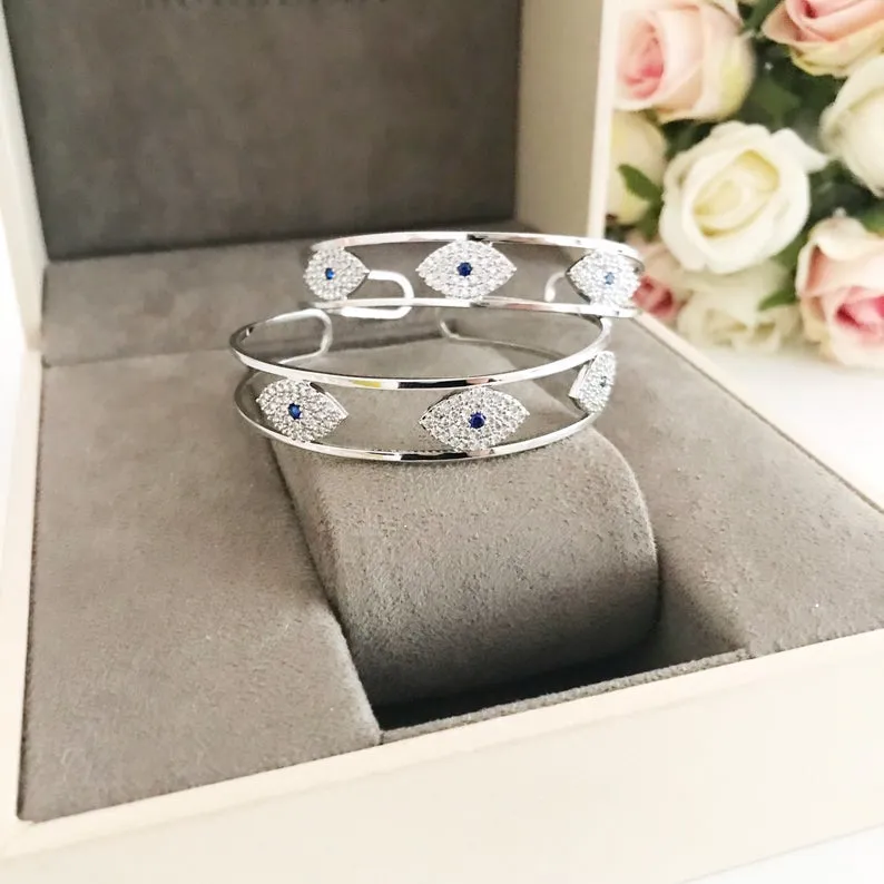 Adjustable Evil Eye Bracelet with Zircon Charm in 3 Colors - Rose Gold, Gold, Silver