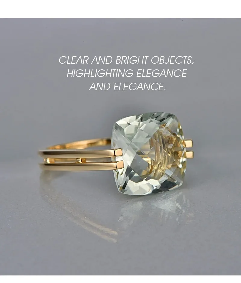 Amethyst Diamond Ring 6.6ct Cushion Green 14k Gold Ring