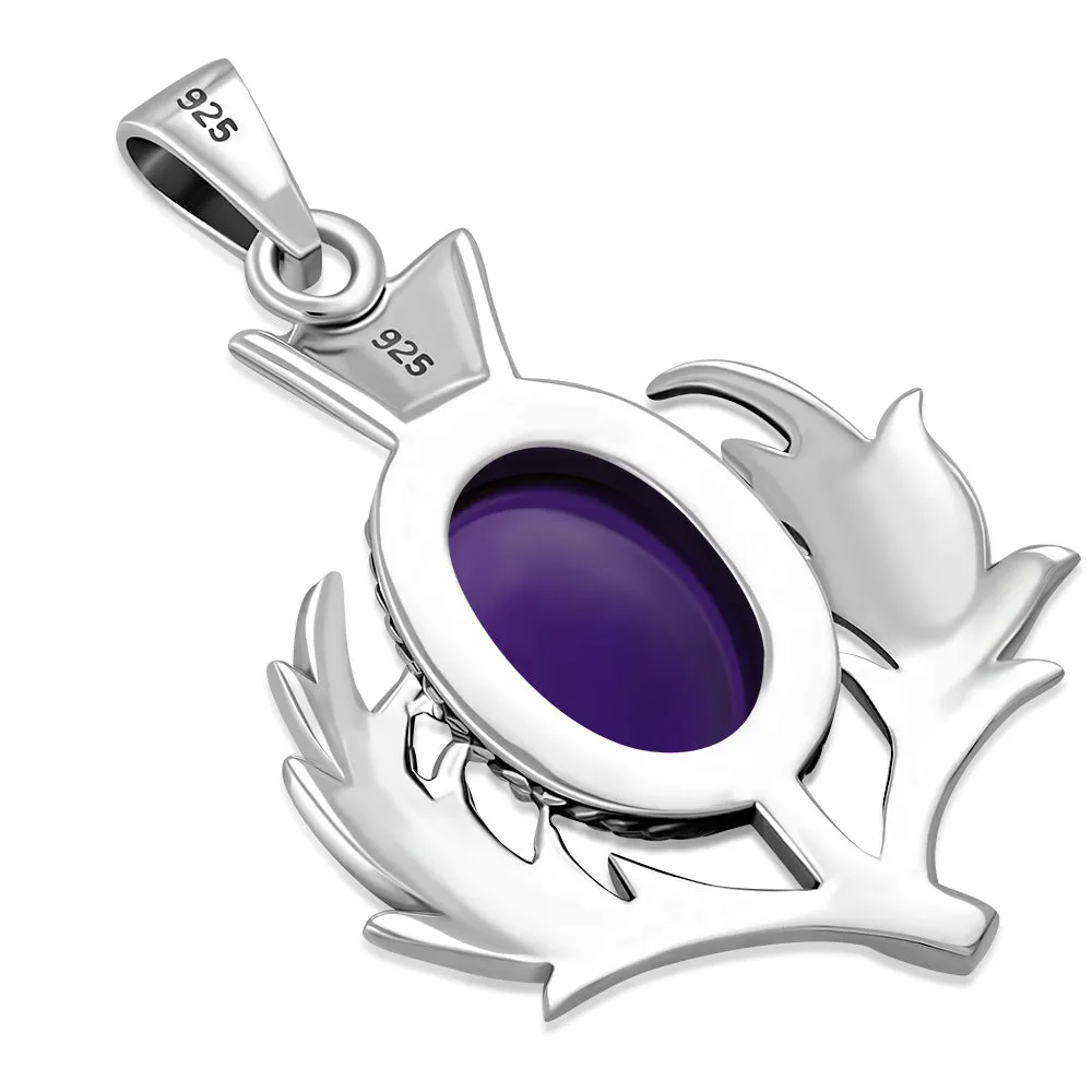 Amethyst Stone Scottish Thistle Silver Pendant