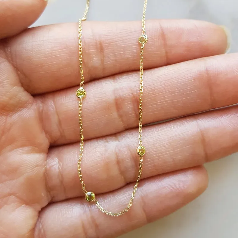 Arizona Peridot Gold Jewelry Stationed Adjustable Peridot Necklace