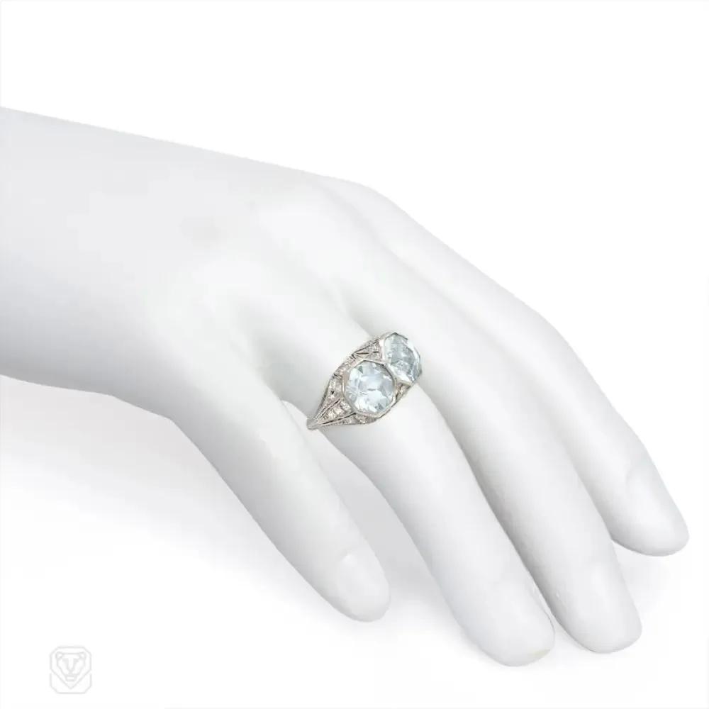 Art Deco aquamarine and platinum headlight ring