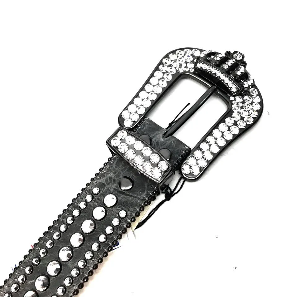 b.b. Simon Royal Silver Crown Leather Crystal Belt