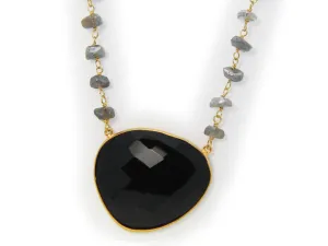 Black Onyx & Labradorite Sterling Silver Necklace, 16"