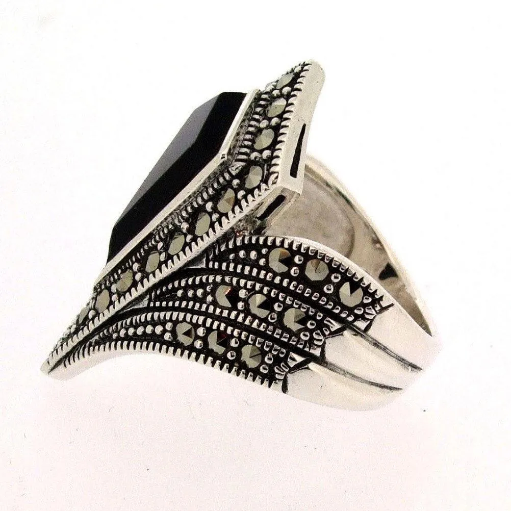Black onyx Art Deco Ring Pointed