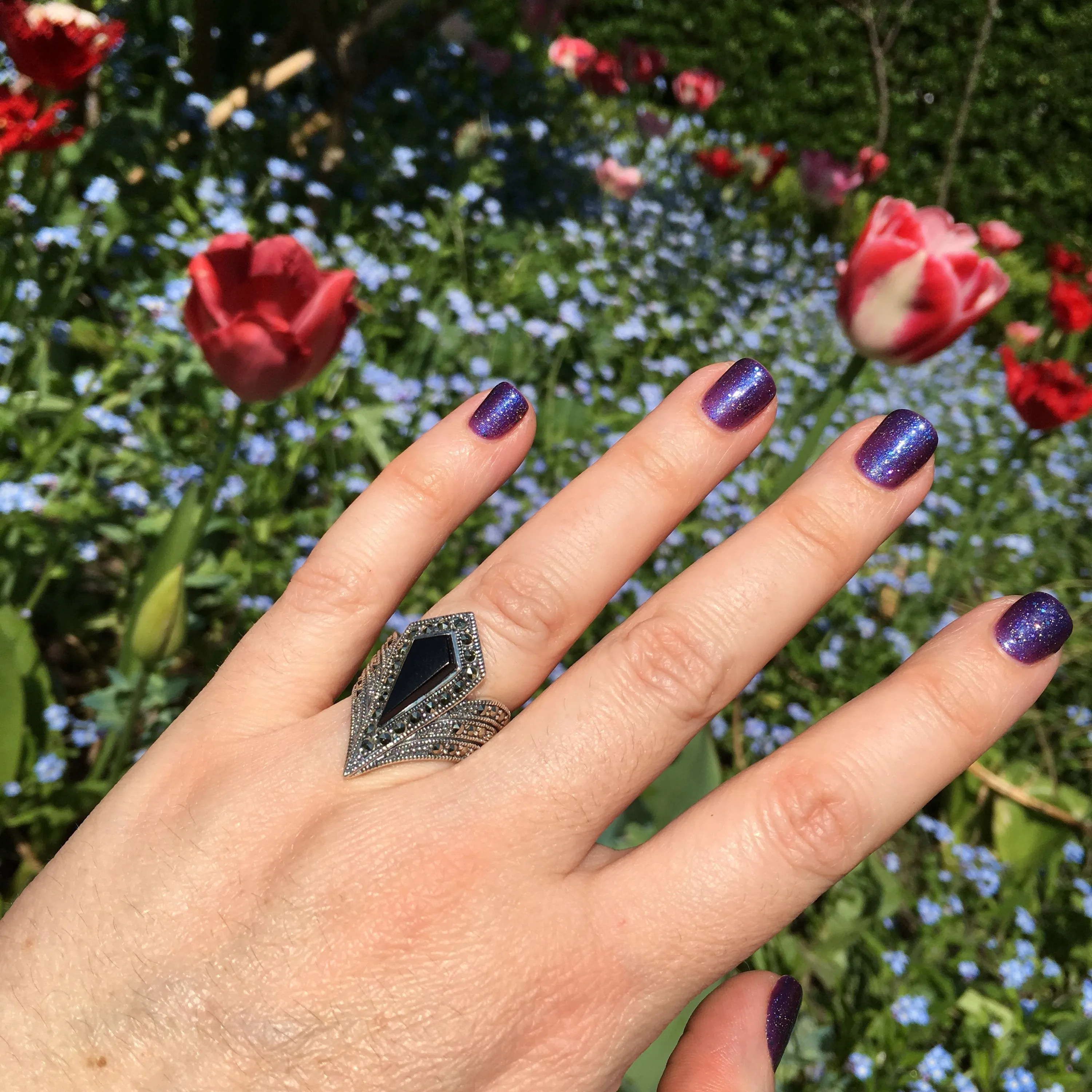 Black onyx Art Deco Ring Pointed