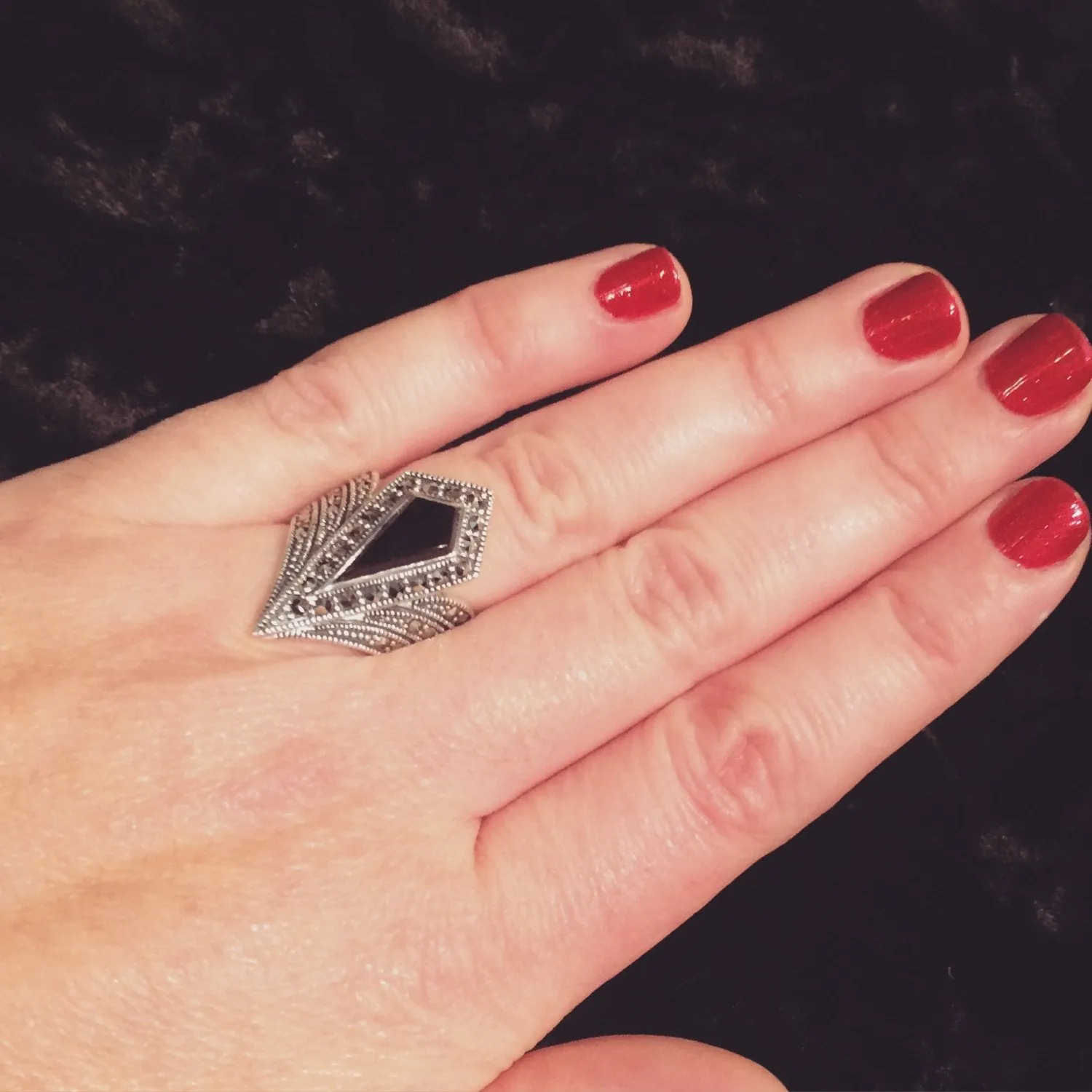 Black onyx Art Deco Ring Pointed