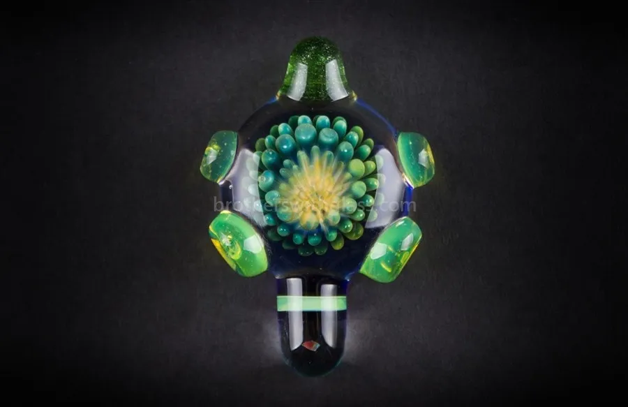 Blue and Slyme Implosion Glass Pendant with Opal