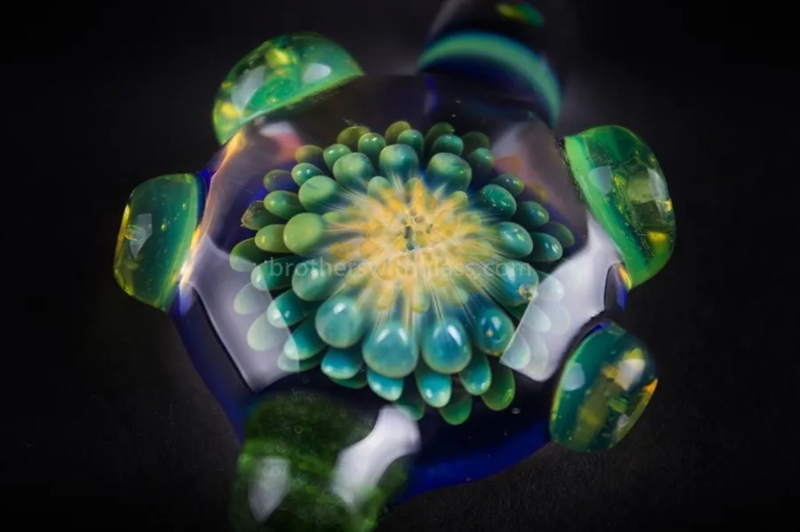 Blue and Slyme Implosion Glass Pendant with Opal