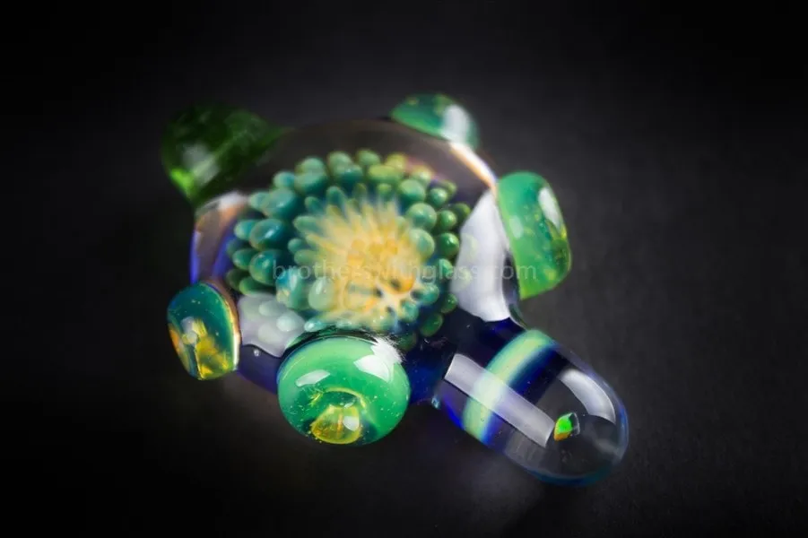 Blue and Slyme Implosion Glass Pendant with Opal