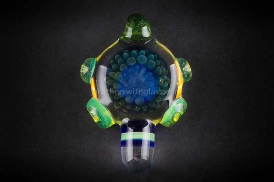 Blue and Slyme Implosion Glass Pendant with Opal