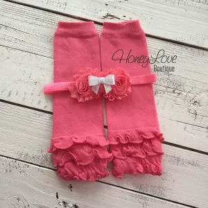 Coral Pink Ruffle leg warmers and matching headband