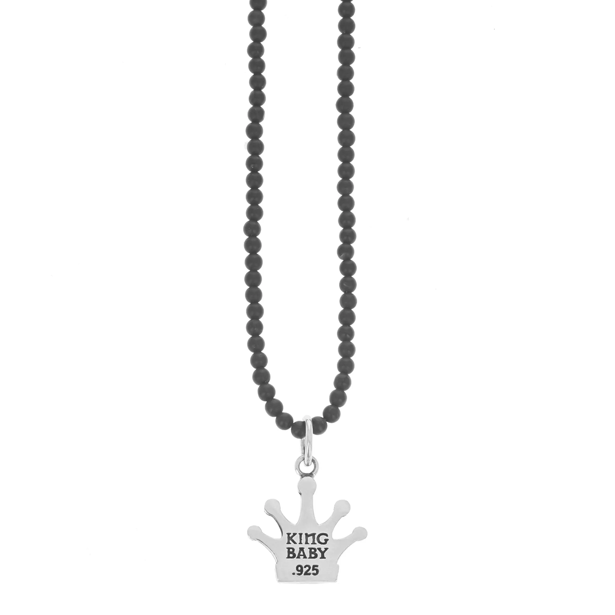 Crown Pendant W/ Gold Alloy MB Cross On 3mm Onyx Beaded Necklace