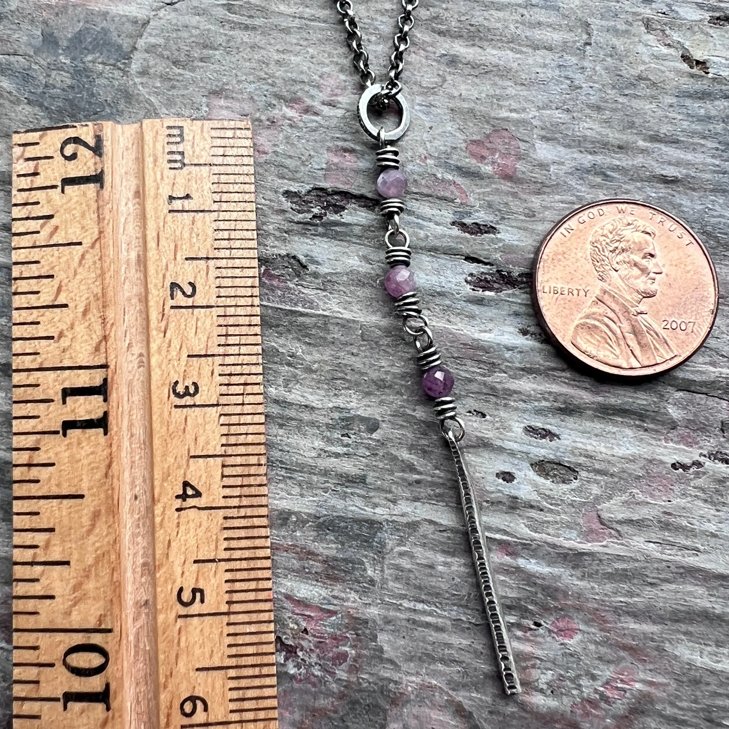 Customizable Sterling Silver Birthstone Necklace | Genuine Gemstone and Dainty Hammered Bar Pendant