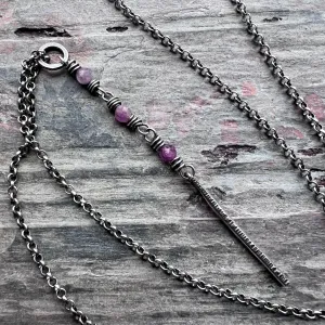 Customizable Sterling Silver Birthstone Necklace | Genuine Gemstone and Dainty Hammered Bar Pendant
